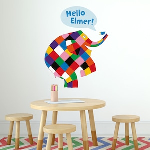 Speech bubble Elmer wall sticker, Elmer the patchwork elephant wall sticker