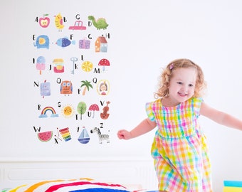 Watercolour alphabet wall sticker, alphabet wall decal