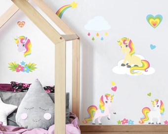 Regenbogen-Einhorn-Stickaround-Wand-Aufkleber, Einhorn-Wand-Aufkleber, Regenbogen-Zimmer-Dekor, Einhorn Zimmer Dekor