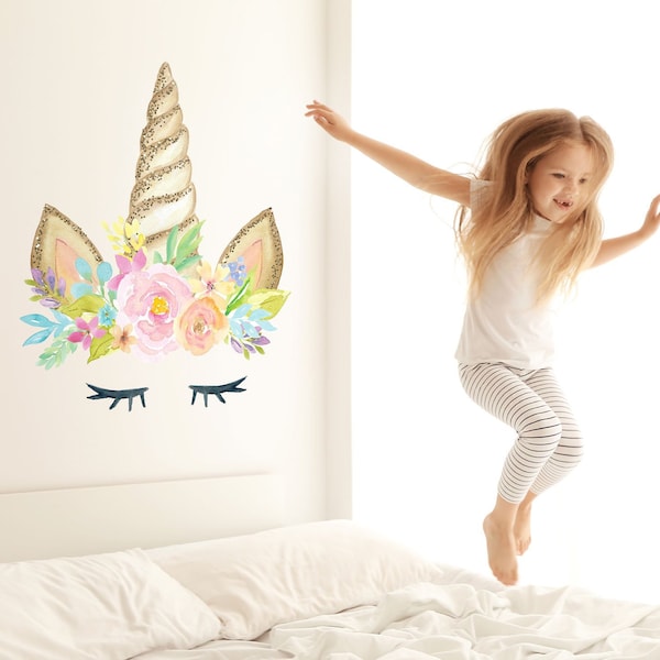 Sticker mural corne de licorne, stickers muraux licorne, stickers licorne pour mur, chambre sur le thème licorne, décoration murale licorne