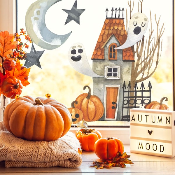 Haunted House window sticker, Halloween window stickers, Halloween window decoration, Halloween decoration