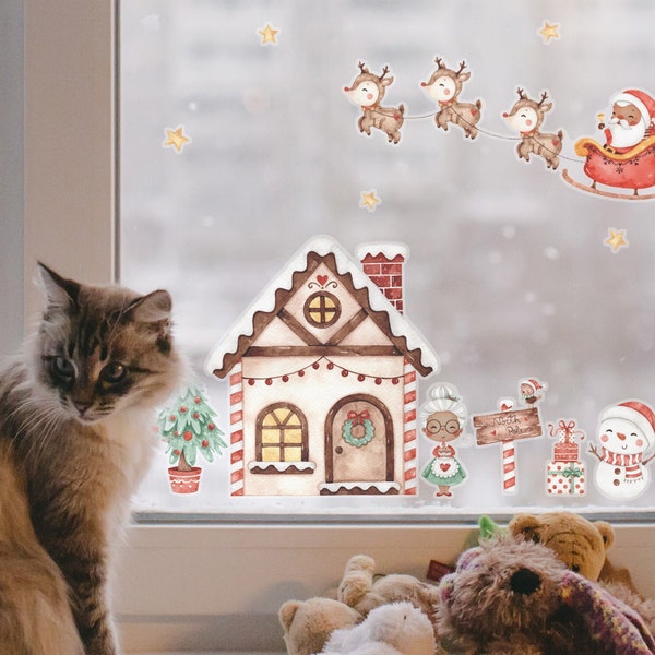 Santa's home window stickers, Christmas window decal, Christmas window stickers, Christmas scene window stickers