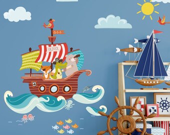 Personalised pirate ship wall sticker - Pirate wall sticker, Pirate wall decal