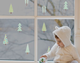 Christmas Tree window stickers, Winter Tree window stickers, Christmas Tree window decoration, Christmas window decal