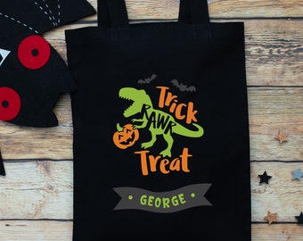 Personalisierte Dinosaurier Trick oder Leckerli Tasche, Halloween Trick oder Leckerli Tasche, Halloween Tasche