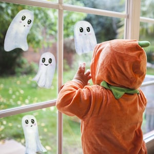 Cute White Ghosts window sticker pack, Ghost window stickers, Halloween window stickers, Halloween window decorations, Halloween decoration image 1