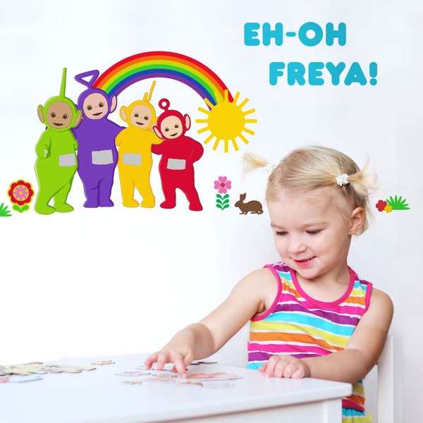 Personalised Teletubbies with rainbow wall sticker, Teletubbies wall decal