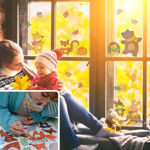 Autumn Animal colour-in window stickers, Autumn decoration, Autumn colour in, Autumn window stickers, Autumn activity, Fall colour in