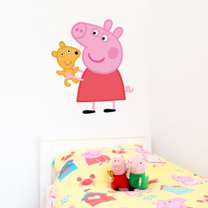 Peppa Pig with teddy wall sticker, Peppa Pig wall decal
