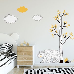 Woodland animal wall sticker scene, forest wall decal, bear wall sticker