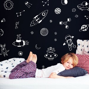 Space Doodles Wall Sticker Pack (White), Space Wall Stickers, Rocket Wall Stickers, Space Stickers for Walls, Space Themed Room