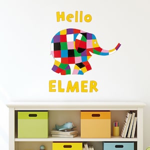 Hello Elmer wall sticker, Elmer the patchwork elephant wall sticker
