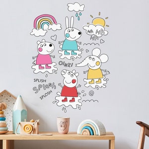 Peppa and Friends Colourful Puddles wall sticker, Peppa Pig wall sticker, Peppa Pig and Friends wall decal, Peppa Pig wall decal