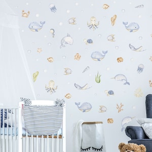 Pastel Underwater Wall Stickers, Underwater Wall Decals, Whale Stickers for Walls, Underwater Themed Room, Ocean Wall Stickers