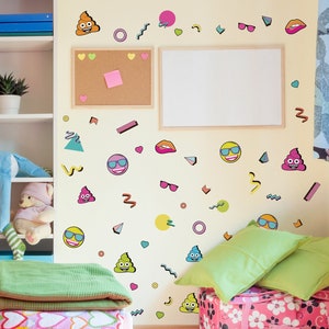 Emoji 90&#39;s wall sticker pack, 90&#39;s emoji wall decals, Retro emoji wall sticker pack, emoji wall decal, emoji wall sticker