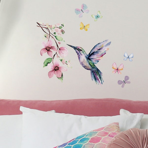 Hummingbird and Butterflies wall sticker, Hummingbird wall decal, Butterflies wall sticker, Butterflies wall decal, Bird wall decal