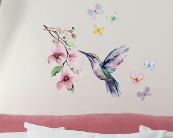 Hummingbird and Butterflies wall sticker, Hummingbird wall decal, Butterflies wall sticker, Butterflies wall decal, Bird wall decal