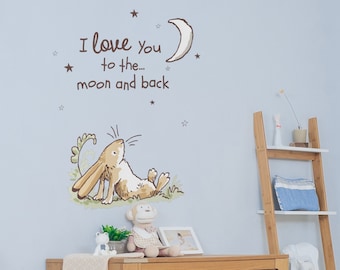 Guess How Much I Love You wall sticker, Moon and Hare wall sticker, Hare wall decal, Nursery wall sticker, Nursery wall decal