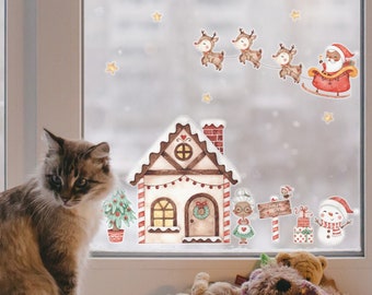 Pegatinas para ventanas de la casa de Papá Noel, calcomanías para ventanas navideñas, pegatinas para ventanas navideñas, pegatinas para ventanas con escenas navideñas