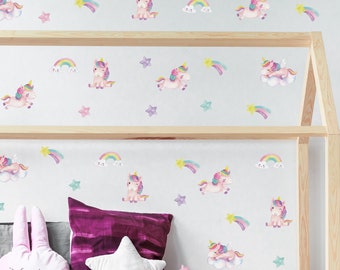 Pegatinas de pared de unicornio y estrellas, Pegatinas de pared de unicornio, Pegatinas de unicornio para paredes, dormitorio temático de unicornio, decoración de pared de unicornio