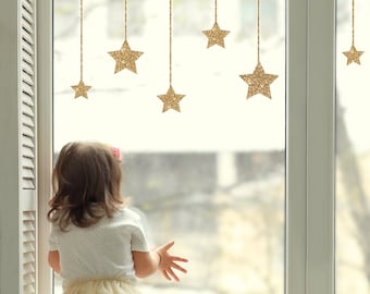 Gold Stars window stickers, Christmas window stickers, Stars on Strings window stickers, Christmas window decorations, Star window stickers