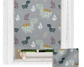 Grey Scandi dino design roller blind, Children's roller blind, Made to measure, Dinosaur roller blind