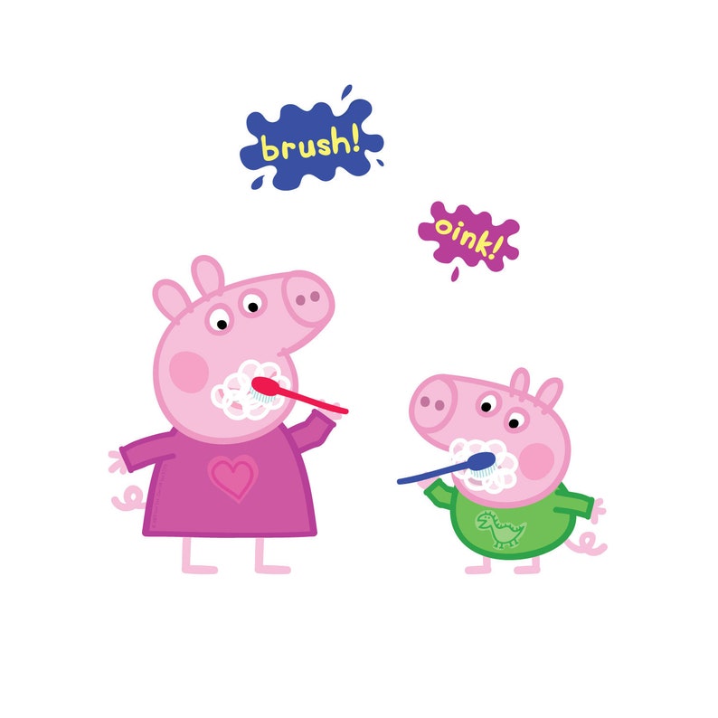 Peppa Pig and George Pig brushing teeth wall sticker Peppa | Etsy