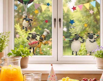 Raamstickers feest Shaun het Schaap | Officiële verjaardagsversieringen