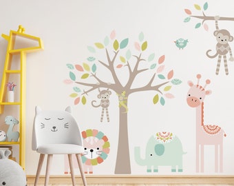 Pastel Nursery Safari Wall Sticker pack, Jungle Nursery wall sticker, Cute Nursery wall sticker, Safari Nursery decal, Jungle wall decal