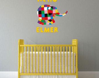 Personalised hello Elmer wall stickerOfficial Elmer the elephant decor Personalised hello Elmer wall stickerOfficial Elmer the elephant decor