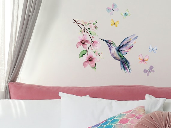 Hummingbird and Butterflies Wall Sticker, Hummingbird Wall Decal