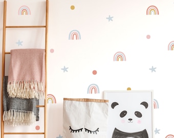 Boho Rainbow Wall Stickers – Rainbow and Stars Wall Decals for Nursery and Kids Room