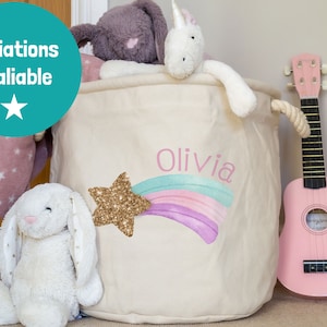 Personalisierter Shooting Star Aufbewahrungskorb, personalisierter Aufbewahrungskorb, Regenbogen Raumdekor, Einhorn Thema Raum, Einhorn und Regenbogen Thema