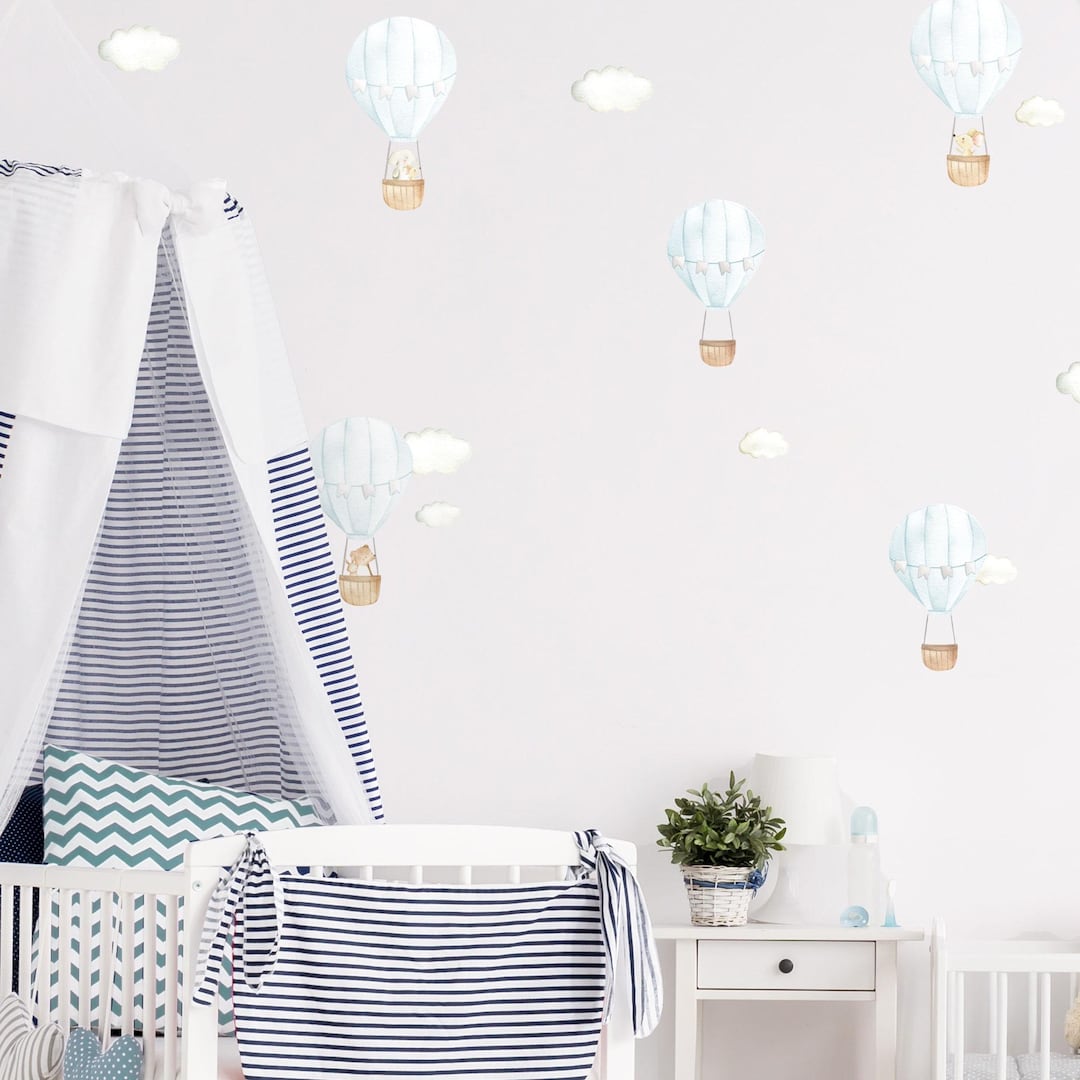 Blue Hot Air Balloon Wall Decals – Nursery Wall Stickers for Baby Boy ...
