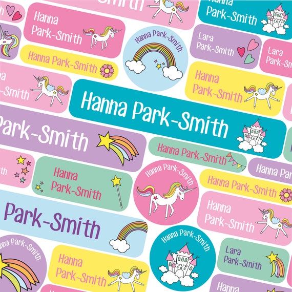 Unicorn and Rainbows name labels School name tags School 