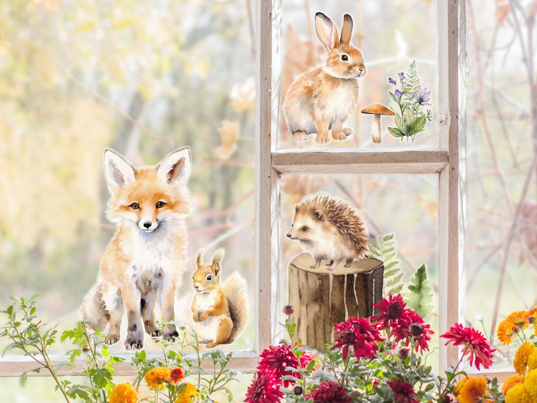 Woodland Animals Window Stickers, Woodland Window Stickers, Autumn ...
