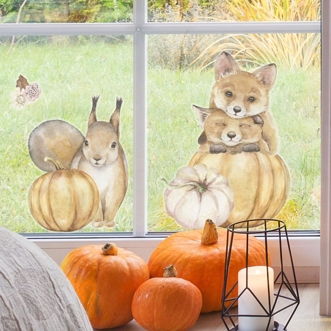 Pumpkins and Woodland Animals Window Sticker, Autumn Window Stickers ...