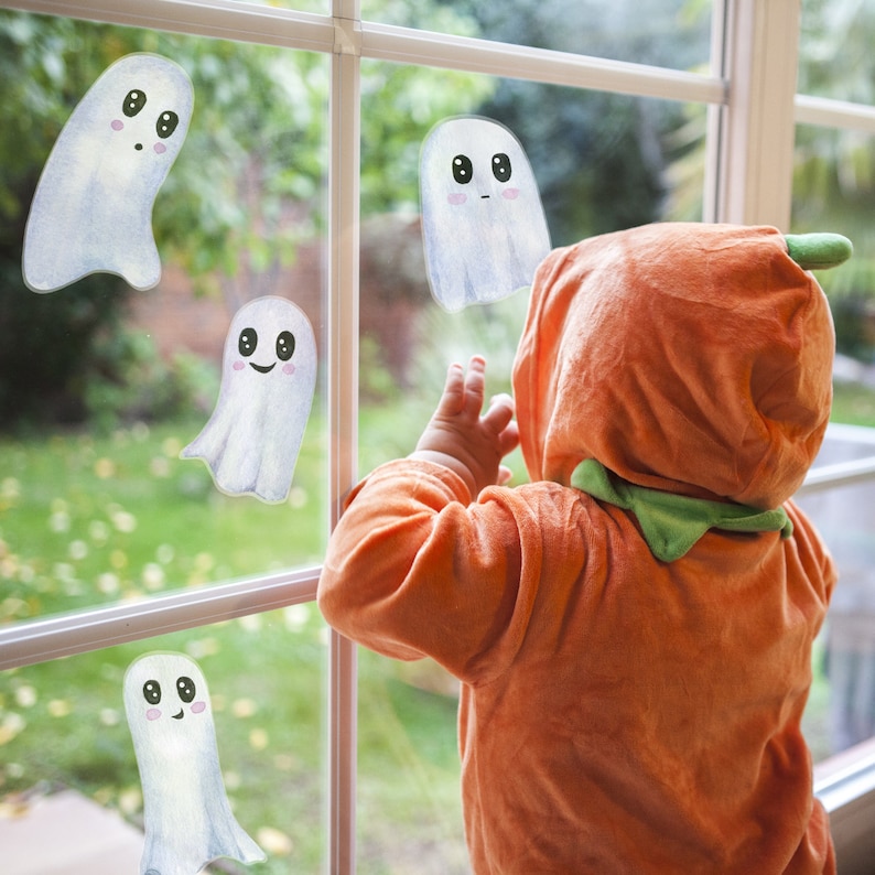 Cute white ghosts window sticker pack, Halloween window stickers, Halloween decoration, Halloween window decal 