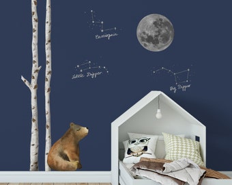 Woodland Night Sky wall sticker pack, Forest wall decal, Bear wall sticker, Woodland bear wall sticker