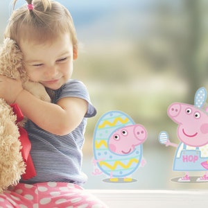 Peppa Pig y George Peppa y George pegatina de ventana de Pascua, Pascua Peppa Pig, Peppa Pig Peppa pegatina de ventana de Pascua, Peppa Pig y George pegatina de ventana