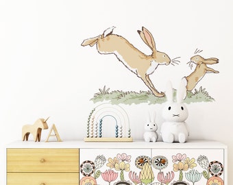 Guess How Much I Love You wall sticker, Leaping Hares wall sticker, Hare wall decal, Nursery wall sticker, Nursery wall decal