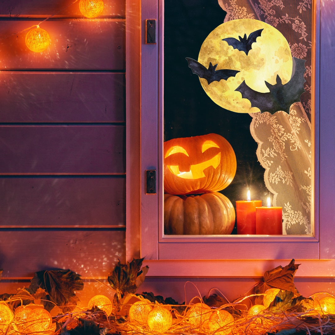 Halloween Bat and Moon Window Sticker Pack Bat Window - Etsy UK