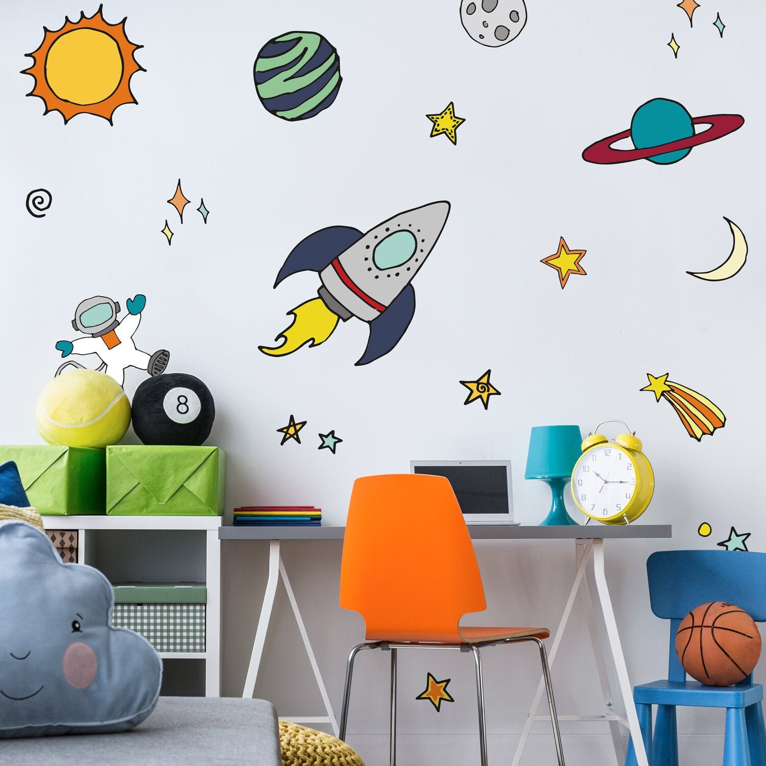 Vinilos infantiles Cohetes y planetas Niños bebes pegatinas cuarto  habitacion paredes decoracion mural pequeños -  España