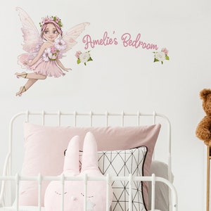 Personalised Fairy Wall Sticker - Flower Fairy Decal for Nursery, Custom Name Fairy Wall Art, Kids Room Decor