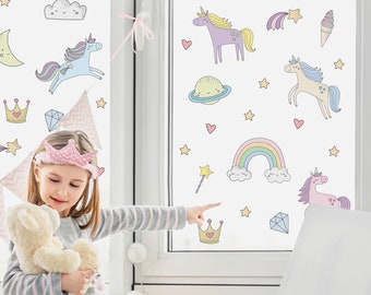 Colour-in Unicorn Window Sticker pack, Unicorn Window Stickers, Unicorn Stickers for Windows, Unicorn Themed Bedroom, Unicorn Window Decor