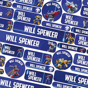 50 or 123 Stick On Name Labels, Official Transformers Name Labels, School Name Stickers, School Name Tags, Childrens Name Labels for Clothes
