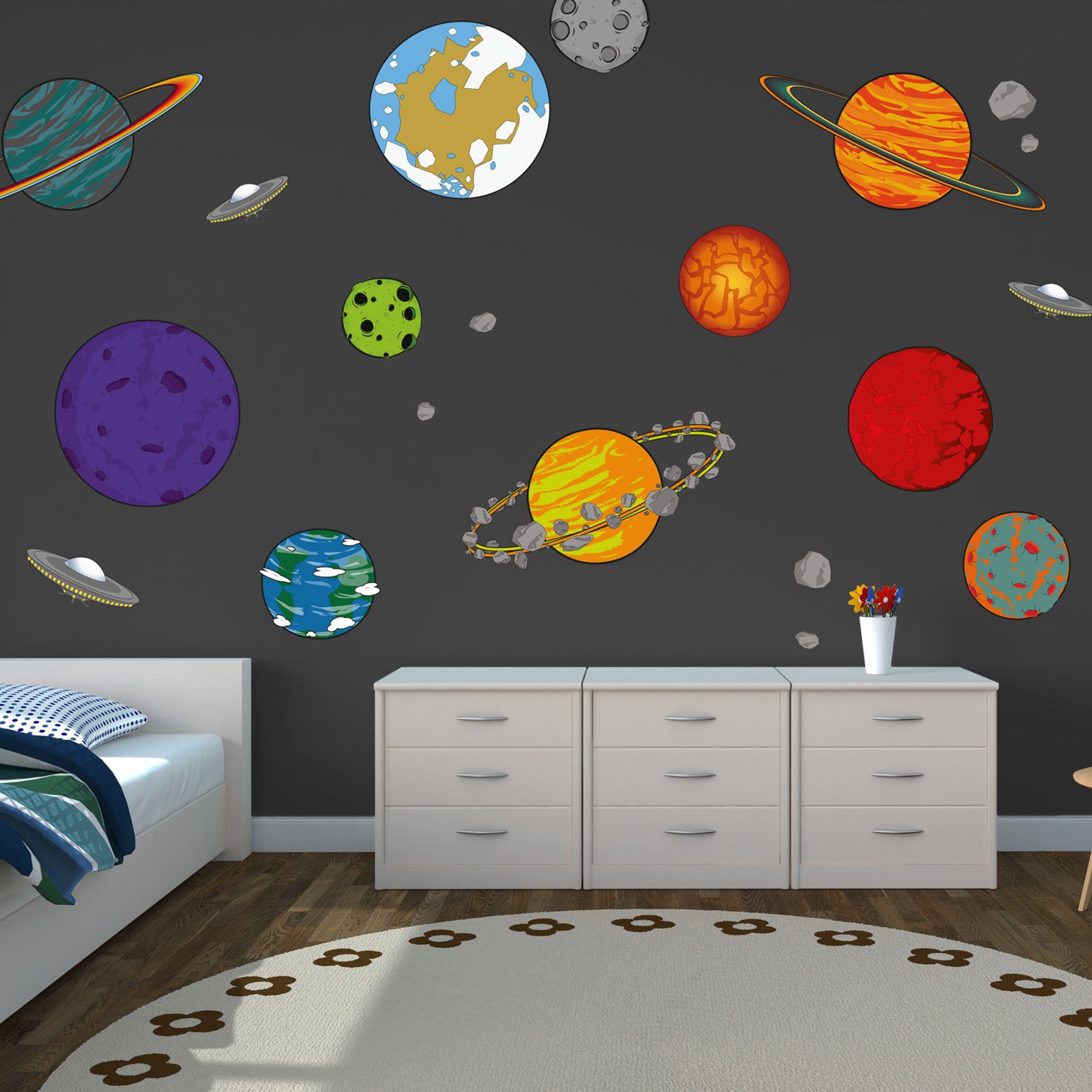 Cartoon Wall Stickers Space Wall Sticker Wall Etsy