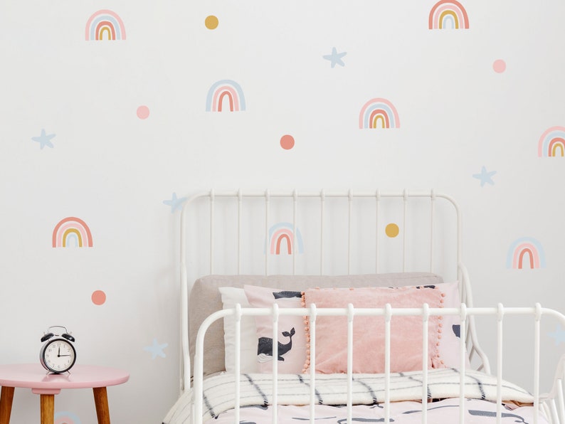 Pegatinas de pared de arco iris y estrellas, calcomanía de pared de arco iris, decoración de la habitación del arco iris, decoración de la habitación Boho, pegatina de pared del arco iris imagen 4