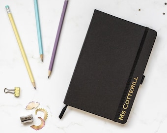 Personalised Notebook, Vertical Name Foil Notebook, Personalised Teacher Gift, End of Term Gift, Personalised Valentine's Day gift