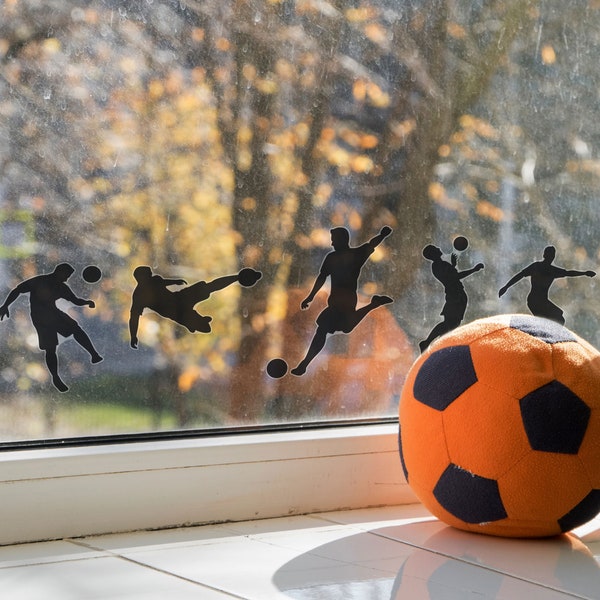 Fussball Silhouette Fensteraufkleber, Fußballspieler Fensteraufkleber, Fußball Fensteraufkleber, Fensterdeko Fußball